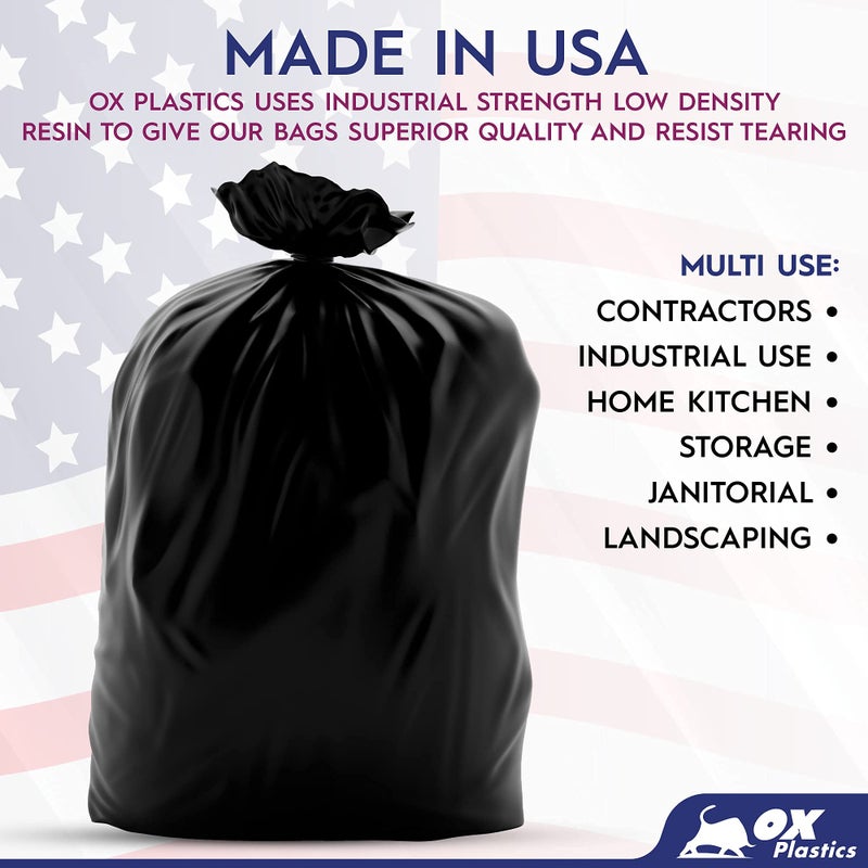 Ox Plastics 55 Gallon Trash Bags Heavy Duty â€“ Large Black Contractor Bags 36x52" â€“ Industrial, Yard Waste, Lawn & Leaf, Construction Garbage Can Liners â€“ Made in USA (3 Mil, 25 Count) - Image 3